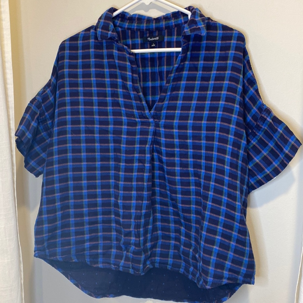 Madewell split neck low high loose top L